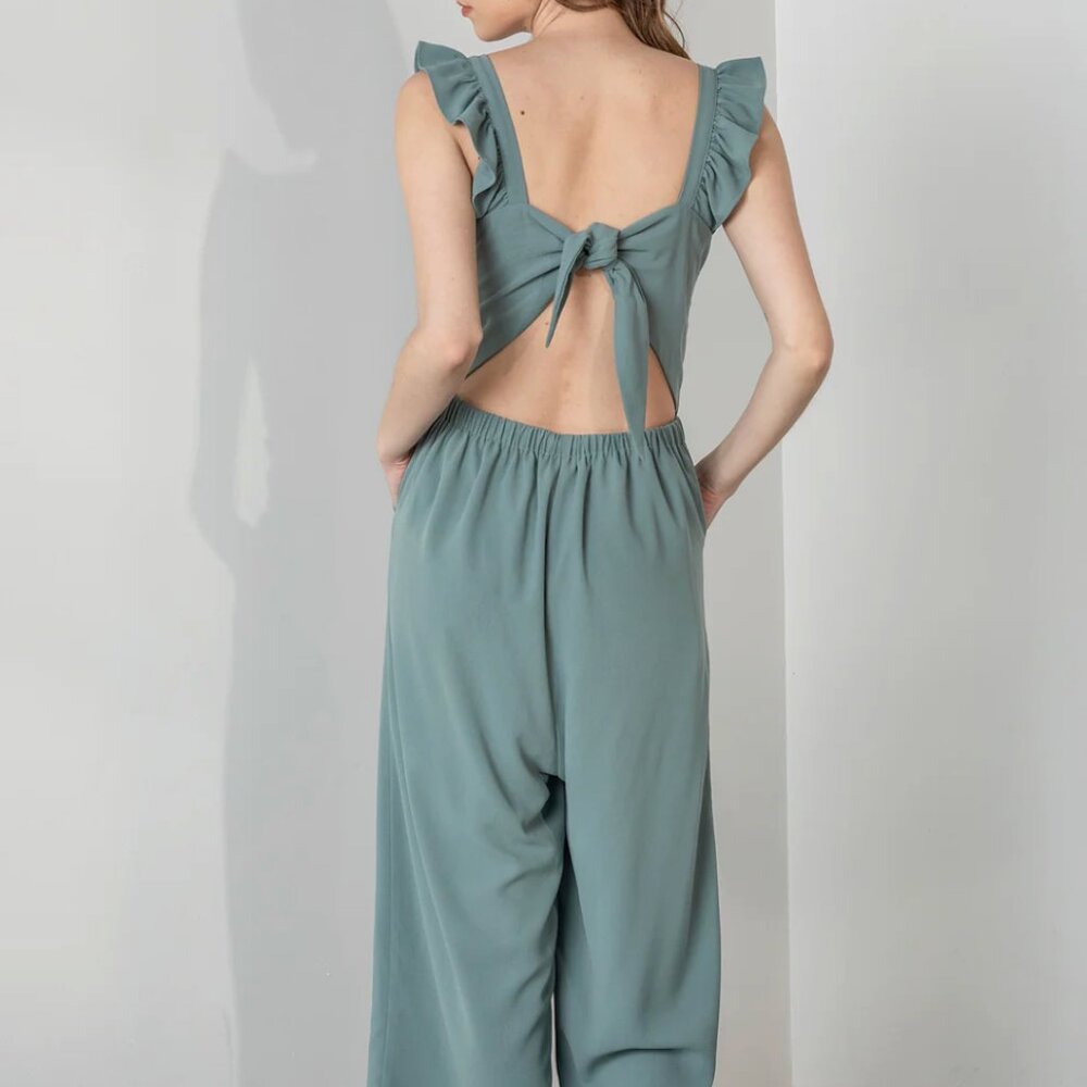 Very Good, Ruffled Detailed Jumpsuit, Sage Green, L - Picture 2 of 4